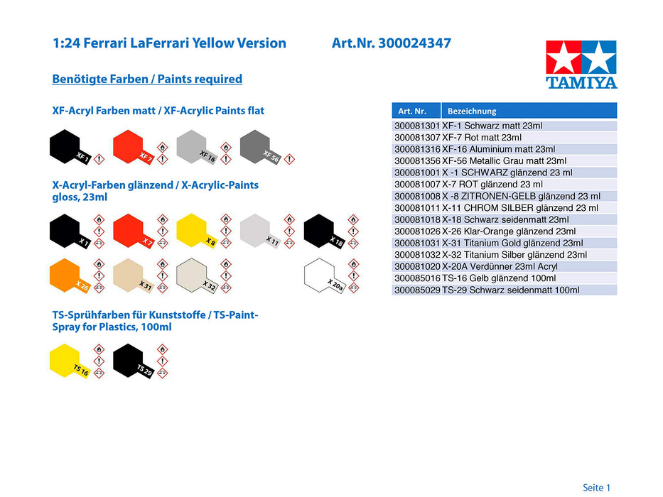 TAMIYA 24347 Laferrari Yellow Version 1/24 Scale Kit