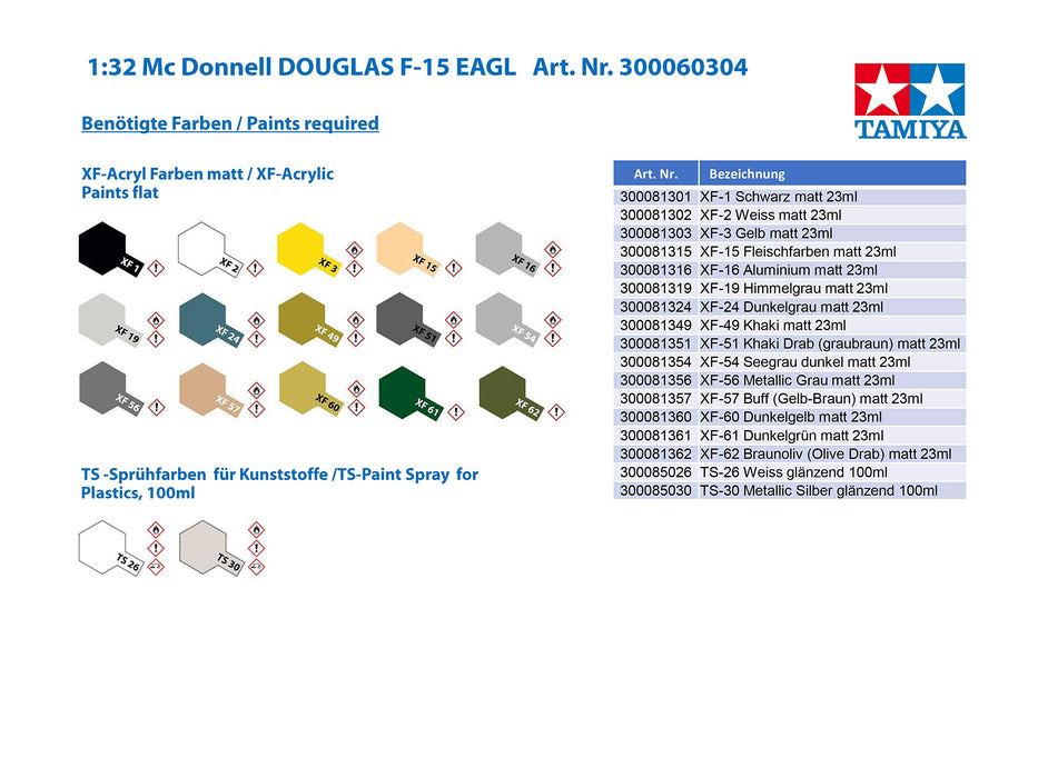 TAMIYA 60304 Mcdonnell Douglas F-15C Eagle 1/32 Scale Kit