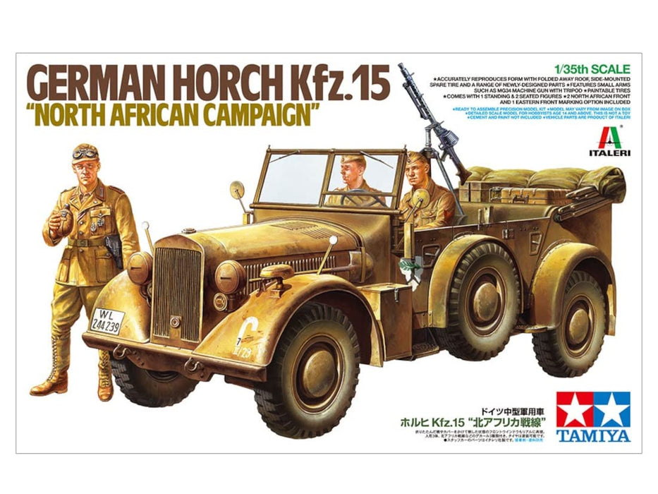 Tamiya 1/35 Italeri Series German Army Medium-Sized Military Vehicle Holch Kfz.15 North African Campaign Plastic Model 37015 Molding Color