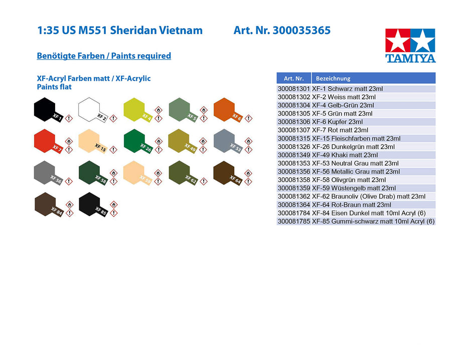 Tamiya 1/35 M551 Sheridan - Vietnam (35365) 