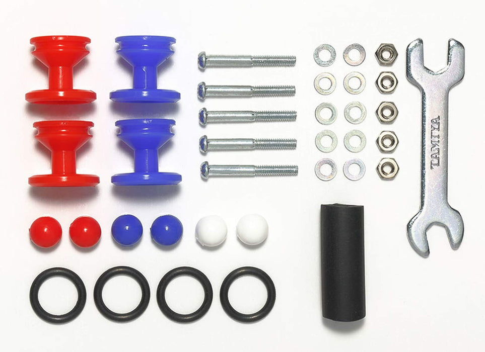 TAMIYA Mini 4Wd Low Friction Plastic Double Rollers W/ Rubber Rings Red & Blue/ 13-12Mm