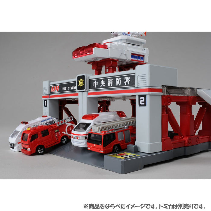 Takara Tomy Tomica Stadt Bauen Stadt Sound Licht Feuer Station (874393) Feuerwehrauto Spielzeug
