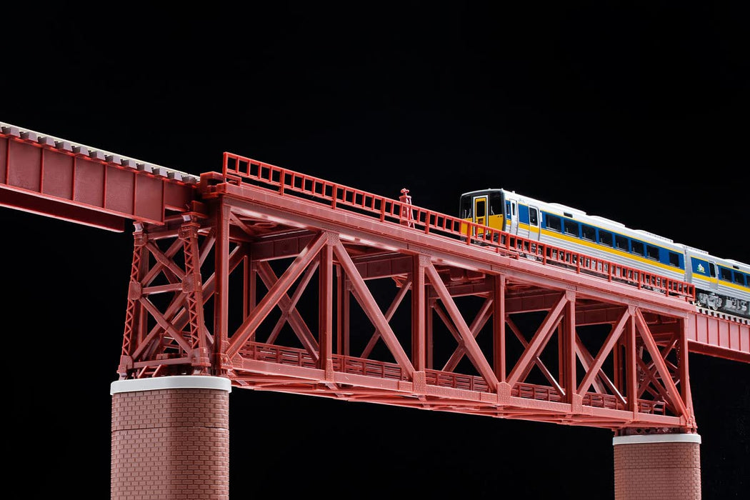 Tomytec Tomix N Gauge Red Single Track Truss Iron Bridge S280 with 2 Brick Piers 3266 Model