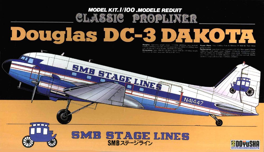 DOYUSHA 400203 Dc-3 Douglas Dakota Smb Stage Lines 1/100 Scale Plastic Kit