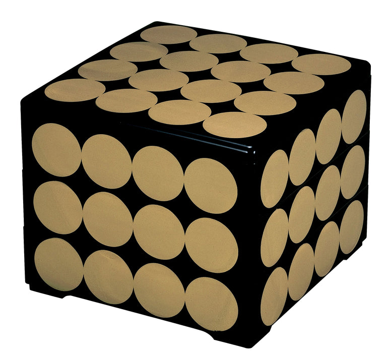 Boîte à 3 niveaux en laque Wakaizumi, joint circulaire doré de 6,5 cm (intérieur noir), Japon H-154-13-A