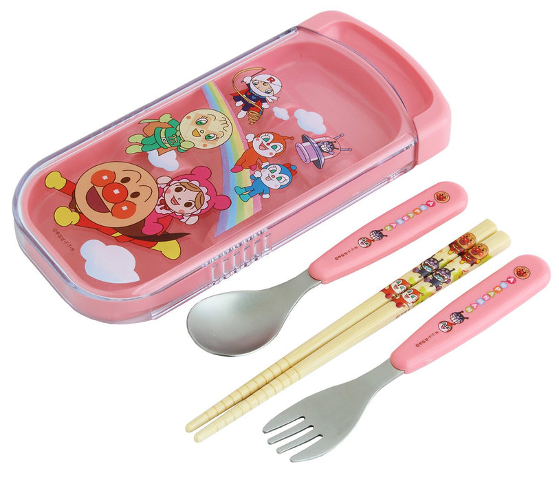 Lec Anpanman Slide 3-Piece Set (Chopsticks Spoon Fork) Pink - Japan