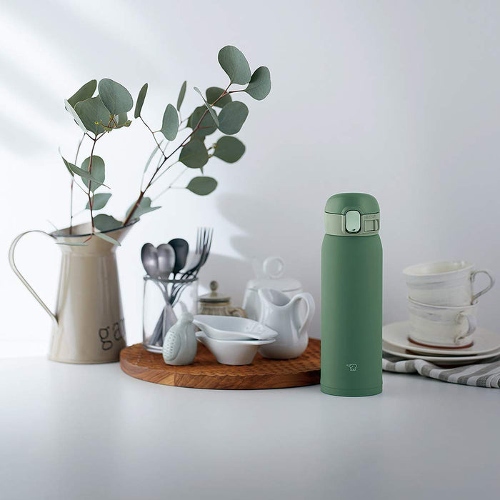 Zojirushi Water Bottle (Seamless One Touch): Olive 480ml - Stainless Steel Bottle Made In Japan